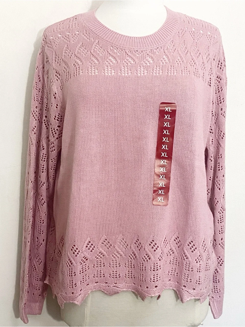 Nine West NWT Coquette Fairycore Soft Open-Knit Rose Color Sweater Top XL